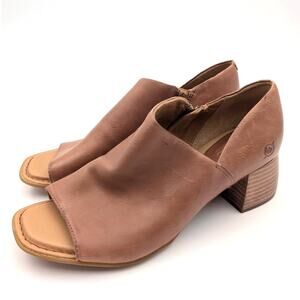Born Sher Block Heel Sandal Open Toe Women's Leather Brown Size US7M EU38